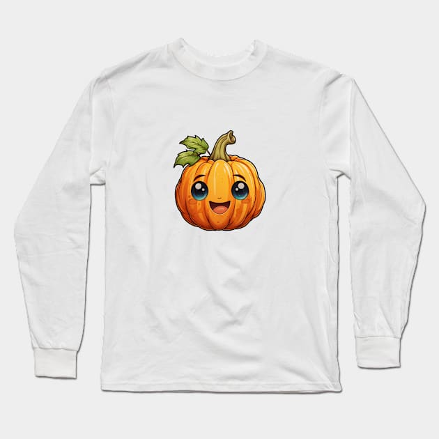 Cute Happy Pumpkin 003 Long Sleeve T-Shirt by WickedArtDigital